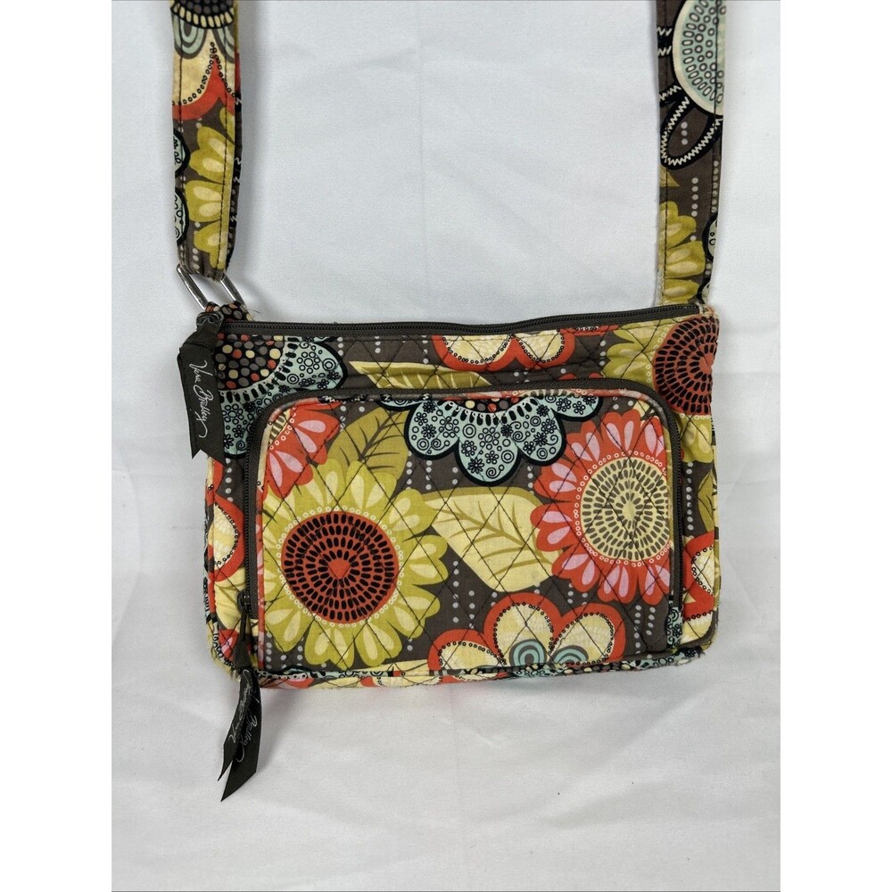 Vera Bradley Crossbody Floral Quilted Bag Purse Green Brown 9.5" x 6"